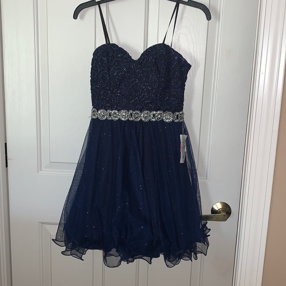 Sparkly Deep Midnight Blue Sweetheart Strapless Cocktail Dress, Size 1 NWT